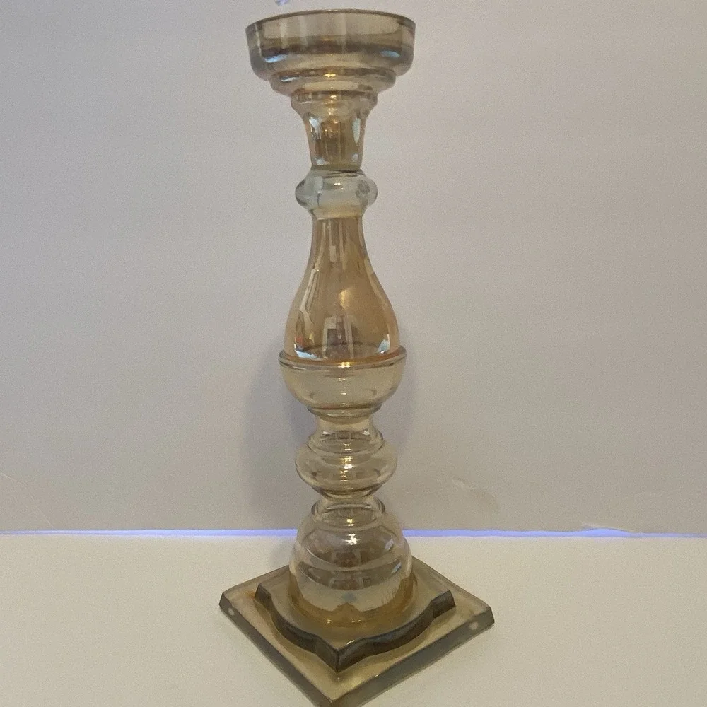 Vintage Orange Iridescent Candle Holder Segmented‎ Glass Pillar Taper 12